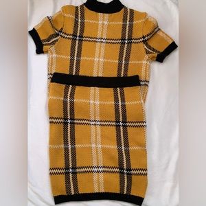 Yellow & black plaid knit two piece skirt set